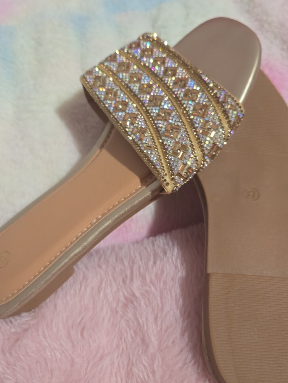 Sparkle Comfort Women's Gold Embellished Slide Sandals